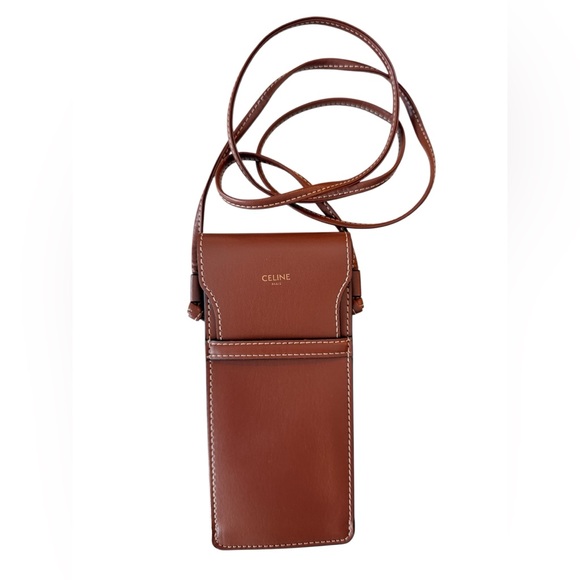 Celine Handbags - CELINE X HEDI SLIMANE LEATHER CROSSBODY SUNGLASSES OR PHONE CASE POUCH BROWN NEW
